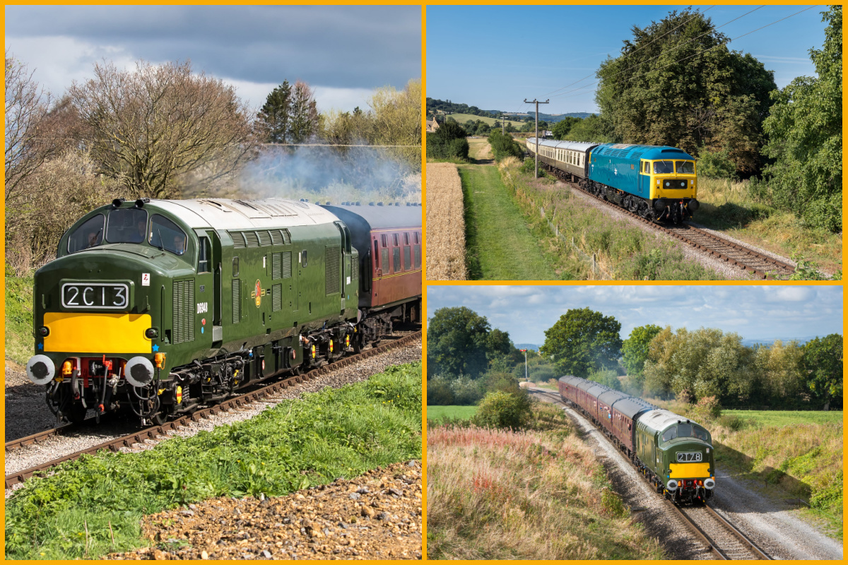 A collage of images of: English Electric Type 3 Class 37 No. D6948 and Brush Type 4 Class 47 No. 47105 by Steve Tucker, English Electric Type 3 Class 37 No. D6948 by Chandler Tilling.